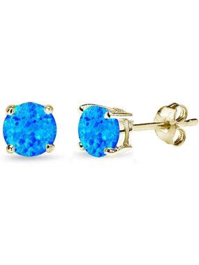 Sterling Silver Opal Stud Earrings for Women - Round-Cut Solitaire, Perfect for